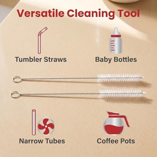 2 Pack Straw Cleaner Brush, Reusable Metal Handles Straw Cleaner Brush Extra Long for Stanley Mug 40, 30, 20 oz, 10mm Wide for Sippy Cup, Water Bottle and Tubes (Clear+Clear) - color: Clear+Clear