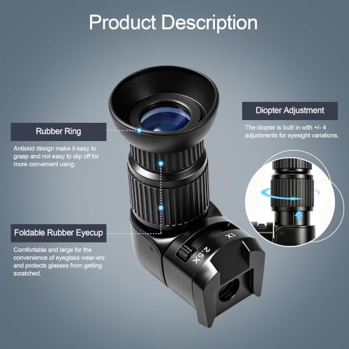 Astromania 1X/2.5X Right Angle Viewfinder with 6 Mounting Camera Adapters | 90 Degree Viewfinder Finder Scope, Fit Canon Nikon Camera, For Astrophotography, Metal Aluminum Viewfinder, Built-in Diopter