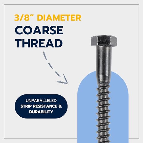 3/8 x 3 (50 Pack) Lag Screw Kit, 50 Screws and 50 Washers, Ceramic Black Ruspert Coating for Exterior Use, Meets ASTM A307 and ASME B18.2.1, Industrial/Commerical Grade by Makers Bolt - size: 3/8 x 3
