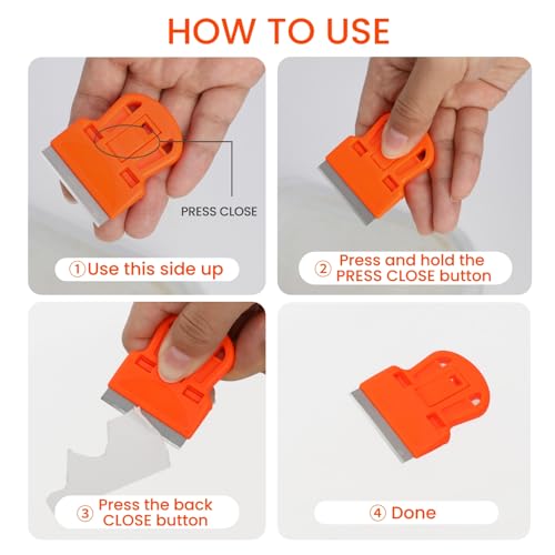 2 Pack Razor Blade Scraper Plastic Razor Blade Scraper Scraper Tool with Extra 10 Plastic Razor Blades and 10 Metal Blades for Adhesive Remover Removing Labels Stickers Taping on Glass Windows