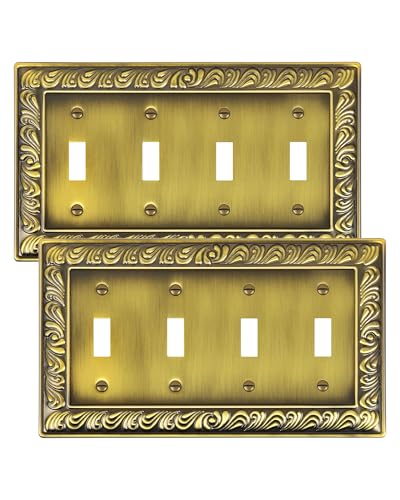 2-Pack Paisley Pattern Metal Quad Toggle Light Switch Cover Plate - style: 4 Toggle 2PK