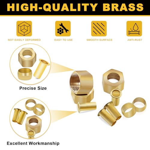 Siptenk 100PCS 3/8" Brass Compression Sleeves Ferrules & Inserts & Nuts - color: 100PCS 3/8" Fittings Sleeves Ferrules Inserts Nuts