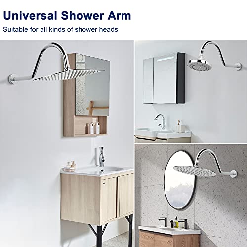 NearMoon Shower Extension Arm with Flange - S Shaped High Arc Gooseneck Long Shower Extender Pipe, Perfect for Rainfall Shower Head - Bathroom Accessory,16 Inch (Chrome Finish) - color: Chrome Finish