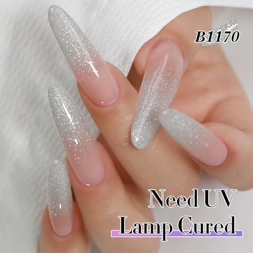 Double Rhythm 0.5Oz Glitter Gel Polish Shimmer Reflective Color for Nail Art Salon DIY Soak Off 15ml Nail Lamp Gel Polish at Home (Fairy Sparkle Silver-B1170) - color: Blossom Sparkle Silver