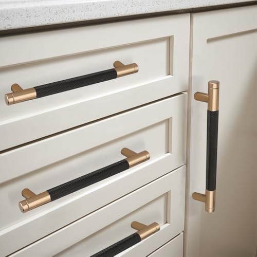 12 Pack 5 Inch 128 mm Bronze and Black Knurled Cabinet Handles Cabinet Pulls Aluminum Handles Pulls Oxidation Finish with Diamond Pattern pulls - color: Bronze and Black, size: 5 Inch