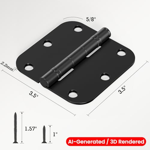 TDCHINGES Rounded Matte Black Door Hinges 3.5" 5/8"Radius Lasting No Squeak - color: Matte Black-Rounded, size: 3 Pack-Ball Bearing-lasting no squeak