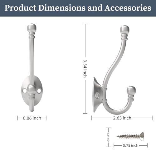 CBWLWJ 6 Pack Heavy Duty Wall Hooks for Hanging, Metal Coat Hooks Wall Mount, Easy to Install, Ideal for Living Room, Bathroom, Kitchen, Bedroom (Silver) - color: Silver
