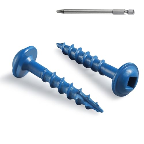 Pocket Hole Screws 1 Inch, 300Pcs, Anti-Rust Blue Coated Pocket Screws #8 x 1, Exterior Wood Screws, Coarse Thread, Washer Head Square Drive, Self-Tapping Tip, with Drive Bit - size: #8 x 1"