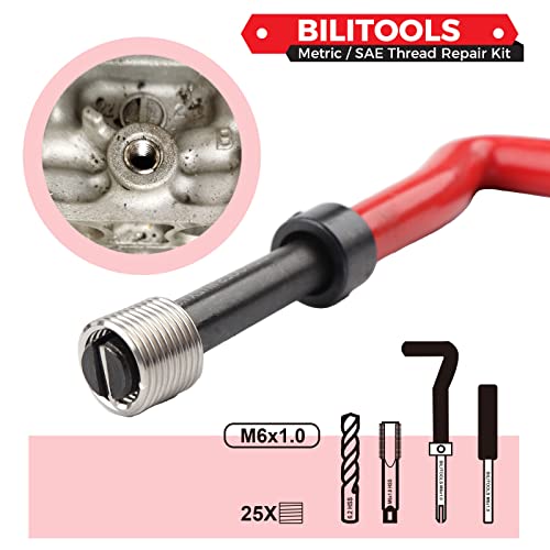 BILITOOLS M6x1.0 Thread Repair Kit, HSS Drill Helicoil Repair Kit Metric - size: M6 x 1.0, style: Metric