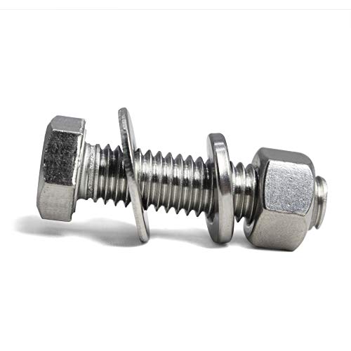 1/4-20 x 1 Bolts and Nuts Hex Head Bolts Screws, Nuts, Flat Lock Washers Hexagonal Head Bolt Stainless Bolts Machine Fully Thread Bright Assortment Kit 10Sets - size: [1/4-20 x 1" (10Sets)]