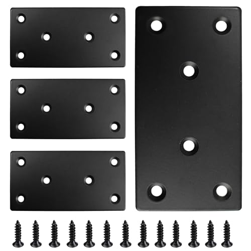 4PCS Black Stainless Steel Flat Mending Plates, 3.15"x1.57" Straight Bracket Brace, Heavy Duty Metal Fixing Joining Plate for Furniture, Wood, Shelves, Fence - size: 3.15“x1.57”-4pcs