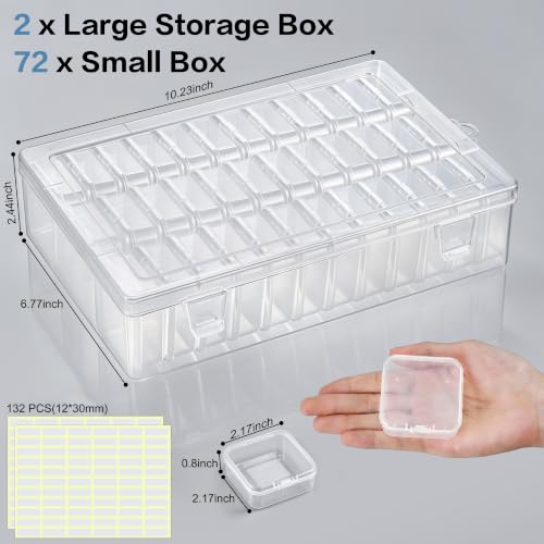 Bead Organizer Box, 72-Pcs Mini Clear Bead Storage with Lid, 2 Pack