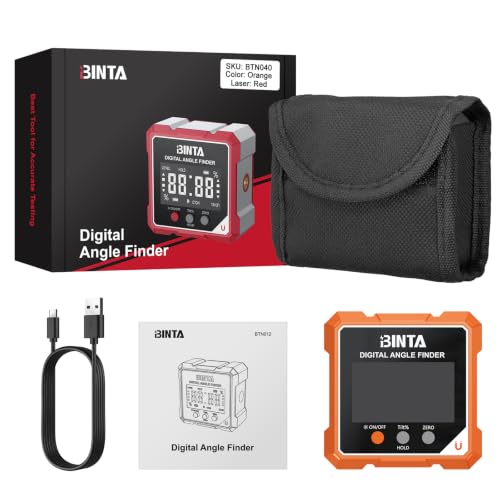 BINTA Digital Angle Finder with Laser, 4-side Magnetic Angle Gauge Orange - color: Orange