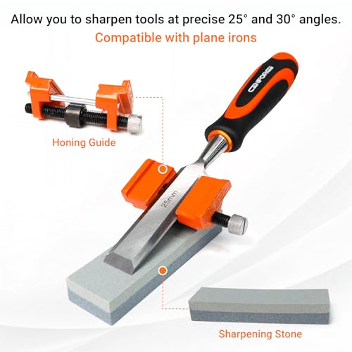 10-Piece Wood Chisel Set for Woodworking - Professional Cr-V Steel Bevel Edge Chisels (1/4" to 1-1/2") with Honing Guide, Sharpening Stone & Case - Heavy Duty Carving Tools for Carpenters
