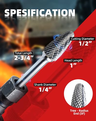 EZARC Tungsten Carbide Rotary Burr Set, 5PCS Double Cut, 1/4-Inch Shank - style: MIXED, 5PCS