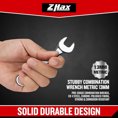 zhax 13mm Metric Stubby Combination Wrench, 12 Point Box End, 15 Degree Offset Design, Mirror Polish Finish, Forged CR V Steel, Hand Tools for Mechanics, Ideal for Auto and Home Repair - size: 13mm