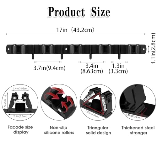 2 Pack Black Broom Holder Wall Mount, 5 Racks 4 Hooks Mop and Broom Holder - color: 5 Racks & 4 Hooks (Black) - 2 Pack