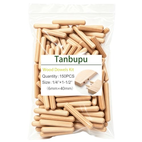 150Pcs Wood Dowels Kit 1/4 x 1-1/2inch, Wooden Dowel Pins, Fluted Wood Dowels Rods for Crafts, Furniture, DIY Manual - size: 1/4" x 1-1/2"-150pcs