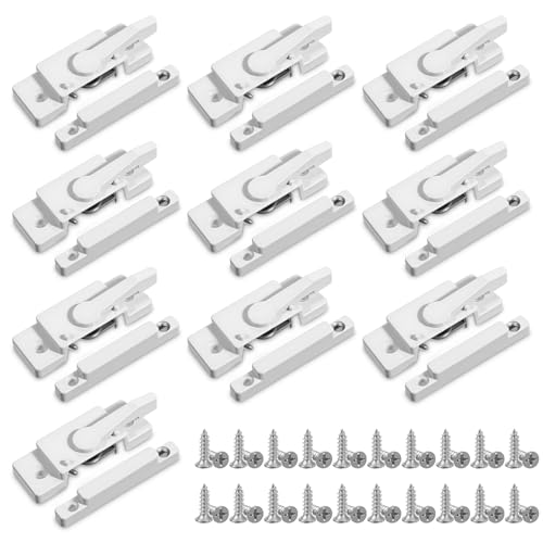 10 Pack Window Sash Locks, White Metal Cam Action with Keeper, Security Replacement for Sliding, Double Hung, Vertical and Horizontal Windows