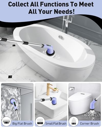 Electric Spin Scrubber for Bathroom, Shower Scrubber with Long Handle - color: Purple, size: 3 Brush Heads