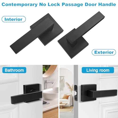 Estmoon 4 Pack Passage Door Knobs - Black Door Handle Interior Door Levers, Heavy Duty Non-Locking Locksets Hall Closet Handles, Reversible for Right & Left Sided Doors