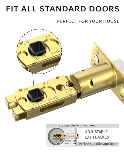Asidrama 4 Pack Gold Privacy Interior Door Handles | Thumb-Turn Privacy Lock,Fits 1-3/8"-1-3/4" Doors,Adj. 2-3/8"-2-3/4" Latch,Heavy-duty Zinc,Easy DIY Setup - color: Brushed Gold