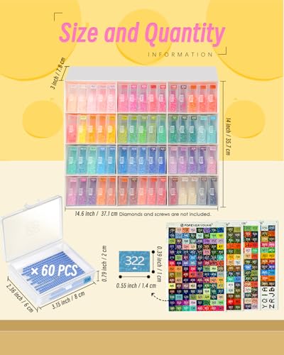 forever young 60PCS Diamond Painting Storage Containers Trays ＆ Stand - size: 60pcs+Rack