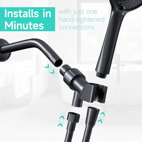 MAYYAYA Brass Ball Handheld Shower Head Holder, 59IN ShowerHead Hose, Black - color: Black