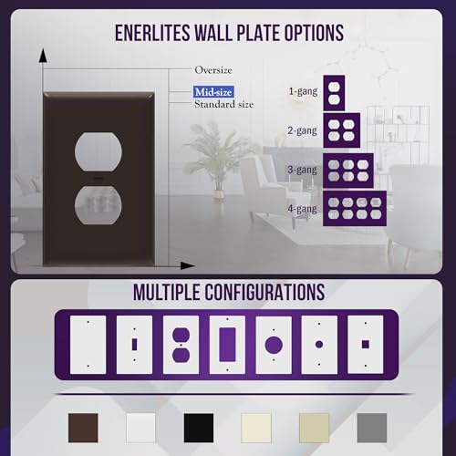 ENERLITES 10 Pack Mid-Size Duplex Outlet Covers Wall Plate, Brown - color: Brown, size: Mid-Size
