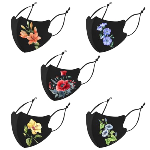 Reusable Cloth Washable Ice Silk Cloth Face Masks,Adjustable Fancy Flower Pattern Cloth Mask for Adult - color: N5