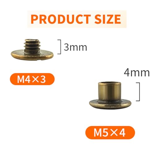 60 Sets Bronze Chicago Binding Screws Assorted Kit Nail Rivet Chicago Button DIY Leather Decoration Bookbinding Round Flat Head Stud Screw (Bronze 3/16" x1/6"-60 Sets) - size: Bronze-3/16"*1/6"-60