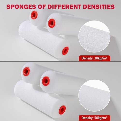Mister Rui 4 Inch Foam Paint Roller Covers, 30 kg/m³, 5 Pack - size: 30 kg/m³, 5 Pack