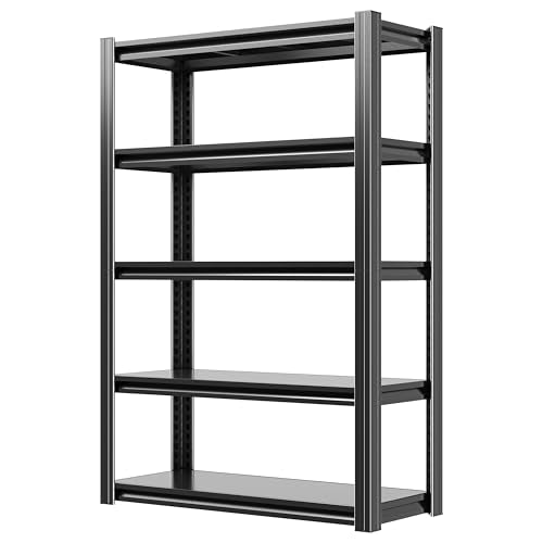 60" H Garage Shelves, Garage Shelving Heavy Duty, 3000Lbs 5 Tier Adjustable Garage Storage Shelves Suitable for Warehouse, Basement, Workshop,Require Assembly, 12.01" D*27.56" W *60" H(Black) - color: Black, size: 12.01"D*27.56"W*60"H