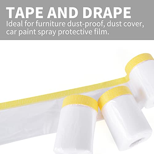 TAPEBEAR Pre-Taped Masking Film Tape and Drape 22" x 30Yards 3Rolls - size: 550mm x 27m