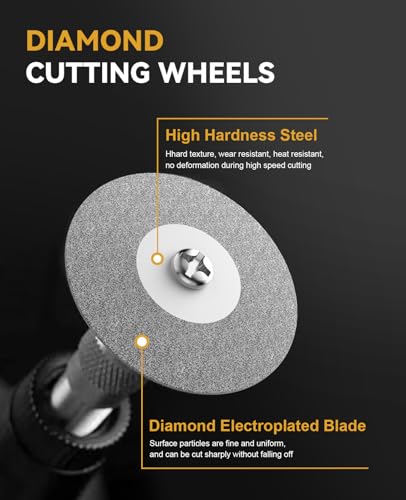 25Pcs Diamond Grinder Bit and Cutting Wheel Set for Dremel, 20 Pcs Grinding Burr Drill Bit with 1/8 Inch Shank, 5 Pcs Cutting Wheel with 2pcs 3mm Mandrel for Rotary Tool - size: 25 Pcs