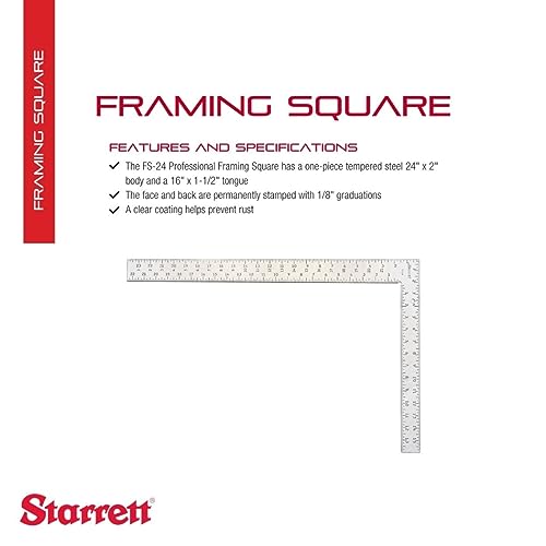 Starrett Professional Framing Square, 24" x 2" Body, 16" x 1-1/2" Tongue