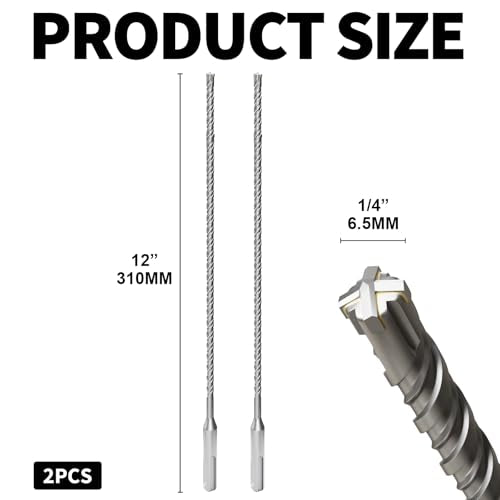 2PCS SDS Plus Rotary Hammer Drill Bits, 2pcs (1/4"*12"-6.5mm*310mm) - 4 Carbide Cutting Edges, Ideal for Masonry| Heavy-Duty Masonry |Hammer Drill Bits for Precision Drilling - size: 2pcs (6.5mm*310mm)