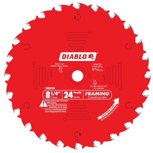 Diablo Framing Saw Blade - 8-1/4" Dia., 24 ATB, 5/8" Arbor, 8000 Max RPM - size: 5/8" Arbor x 8-1/4" Dia