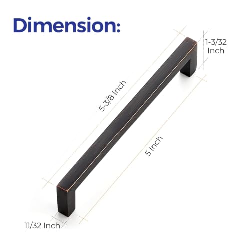 Ravinte Oil Rubbed Bronze Cabinet Handles Solid Cabinet Pulls 5 Inch 5 Pack | Zinc Alloy, Slim Square Bar Grip, Smooth Drawer Pull Feel, Kitchen Cabinet Update, For Cupboards, Dressers, Drawers, Hardware - color: Oil Rubbed Bronze, size: Flat Black 5" Hol
