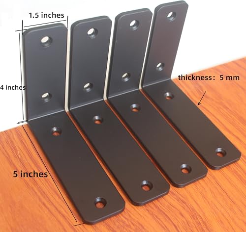 2 Pack - L 5" x H 4" x W1.5, 5mm Thick Black L Shelf Bracket, Iron Shelf Brackets, Metal Shelf Brackets, Floating Shelf, Shelf Supports with Screws - size: 5''x4'', style: Black 2 Pack