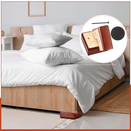 Geelin 4 Pack Wooden Furniture Risers 2 Inch High L‑Shaped Bed Risers with Metal Screws and Anti-Slip Pads Furniture Legs Couch Legs Replacement Sofa Feet for Coffee Table Bed Dresser (Brown) - color: Brown, size: 2 Inch