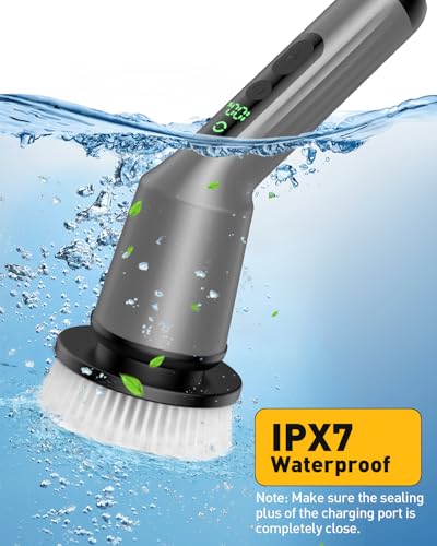 Electric Spin Scrubber for Bathroom, Shower Scrubber with Long Handle - color: Gray, size: 8 Brush Heads