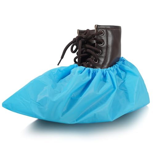 Yeios 100 Pack Waterproof Disposable Shoe Covers CPE Non Slip for Rain Mud