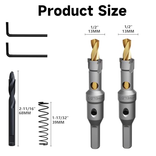 Metal Hole Saw 1/2''(13mm) 2Pcs Set Heavy Duty Tungsten Carbide Tipped Hole Cutters Set with a nitrided Step Drill and L-flench, for Steel Iron,Aluminum,Stainless stell,Plastic - size: 1/2''(13mm)-2PCS
