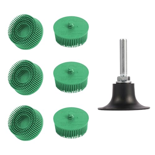 2 Inch Bristle Disc 6pack - 50 Grit with 1/4inch Shank Attachment Abrasive Coating Removal Brush Disc for Metal
