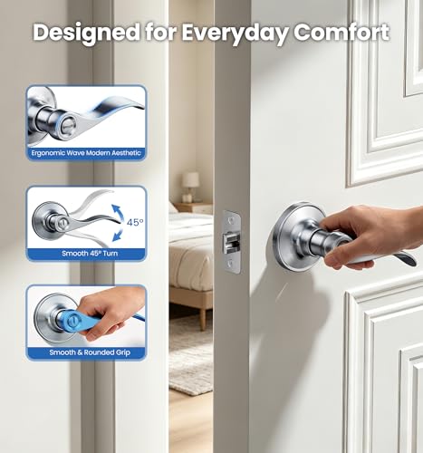 Veise 6 Pack Interior Privacy Door Handle Levers Lock Keyless, Satin Nickel - color: Satin Nickel