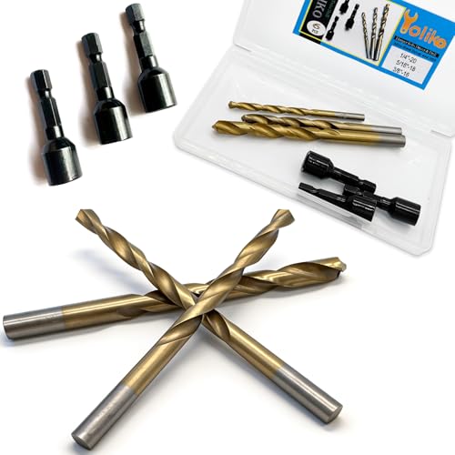 3 Set（6pcs） Hanger Bolt Driver and Drill,3Sizes Alloy-Steel Driver HSS Twist Drill for 1/4"-20 5/16"-18 3/8"-16 Double Headed Wood Screws Fully All Threaded Rod,Threaded Insert Hexagon Head Bits - size: Driver&Drill 1/4"+5/16"+3/8"