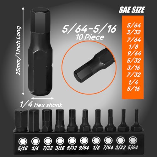 TEKPREM 20-Piece Metric & SAE Hex Bit Set with Magnetic 1/4" Screwdriver Bit Driver, Allen Wrench Drill Bits, Rubber Strip, and Storage Box