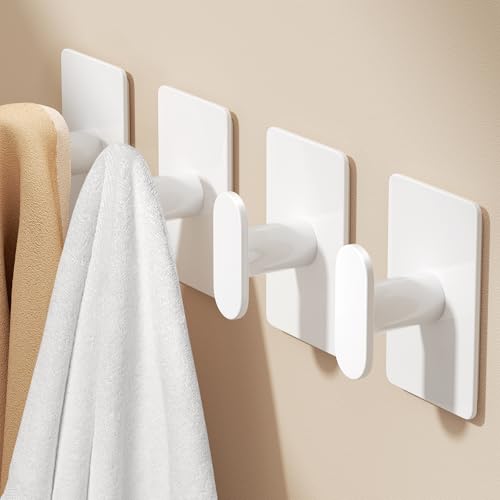 pickpiff Adhesive Towel Hooks: 20LB Extra Strong Wall Hanger, White 4 Pack - color: White, size: 4 Pack