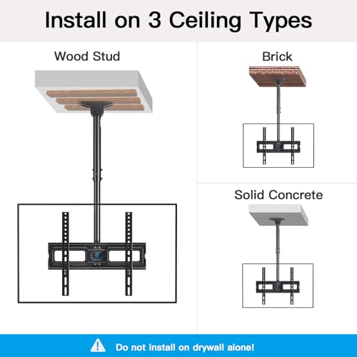 PERLESMITH Ceiling TV Mount for 26-65 inch Flat Screen Displays, Max VESA 400x400mm, Hanging Adjustable Ceiling TV Bracket Fits Most LCD LED OLED 4K TVs, Pole Ceiling Mount Holds up to 110lbs, PSCM2 - size: for 26-65 Inch TVs